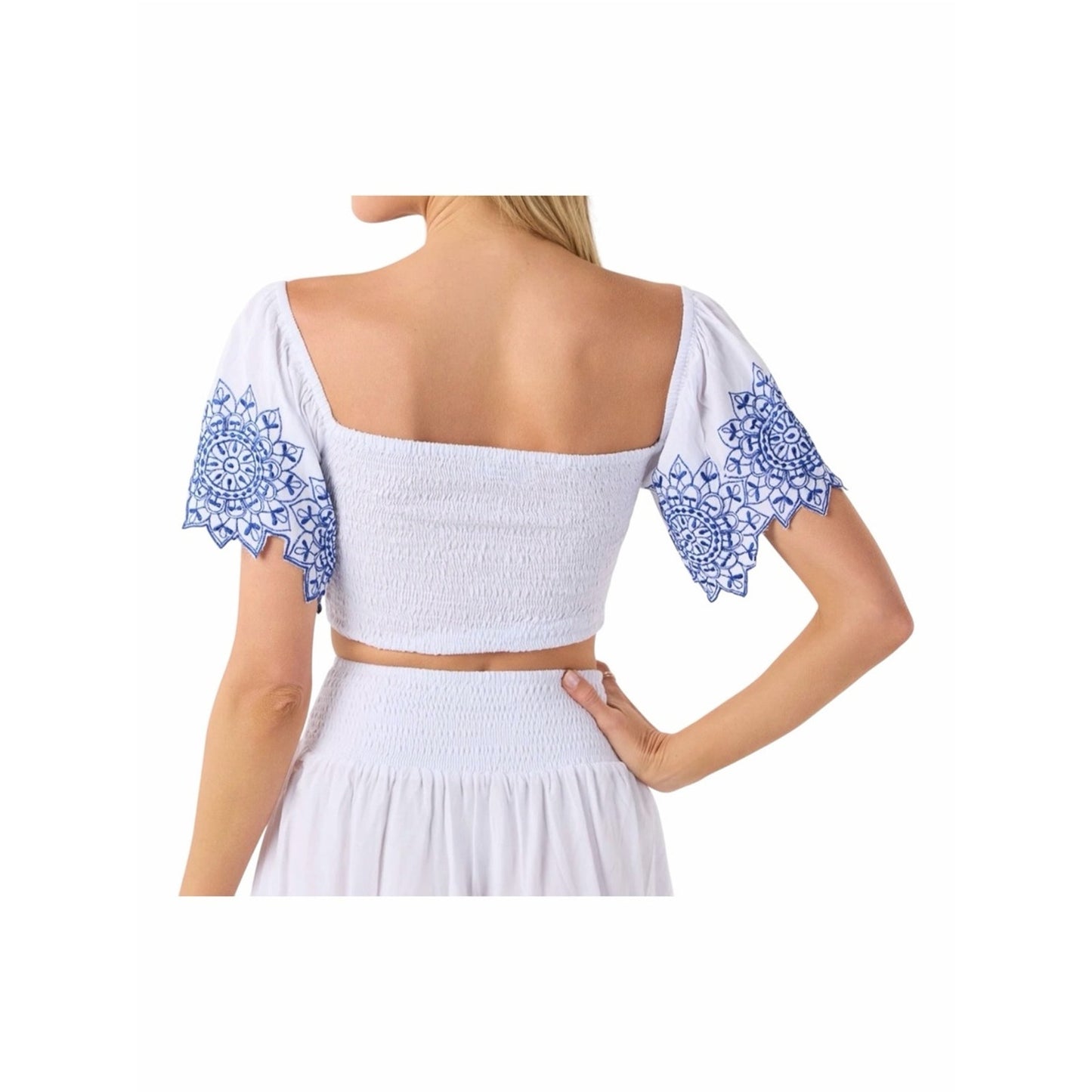 NWT Tiare Hawaii White Blue Embroidered Matching Set Resort Size M (S,M & L)