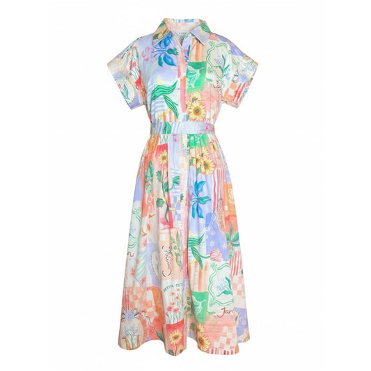 Prosperina Savannah Peach Multi Floral Cotton Midi Shirt Dress NWT M
