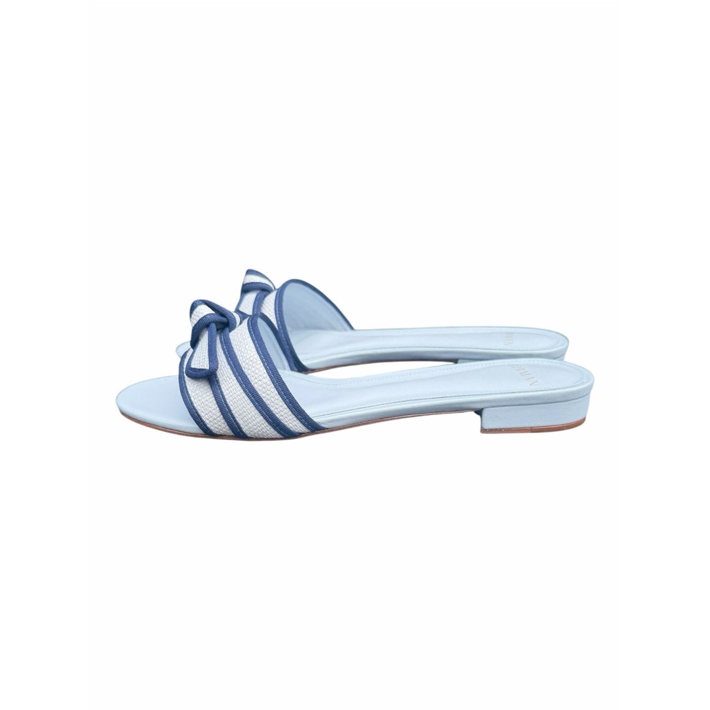 Alexandre Birman Grosgrain Raffia Flat Slides Serene Blue Oceana 38 New In Box