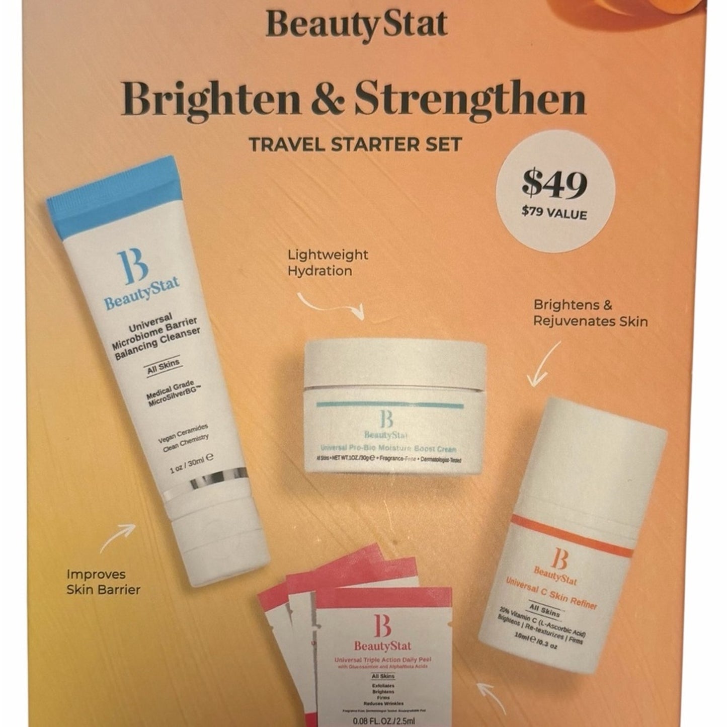 BeautyStat Brighten & Strengthen Travel Starter Set | 20% Vitamin C | $49 Value Boxed