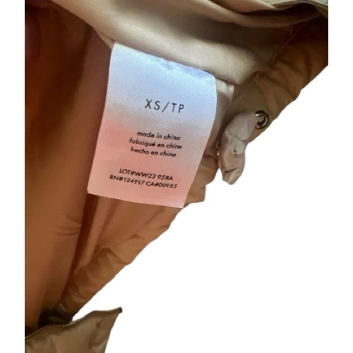 We Wore What Puffer Jacket in Beige/ Sage Color Blocked Women's Size XS NWT