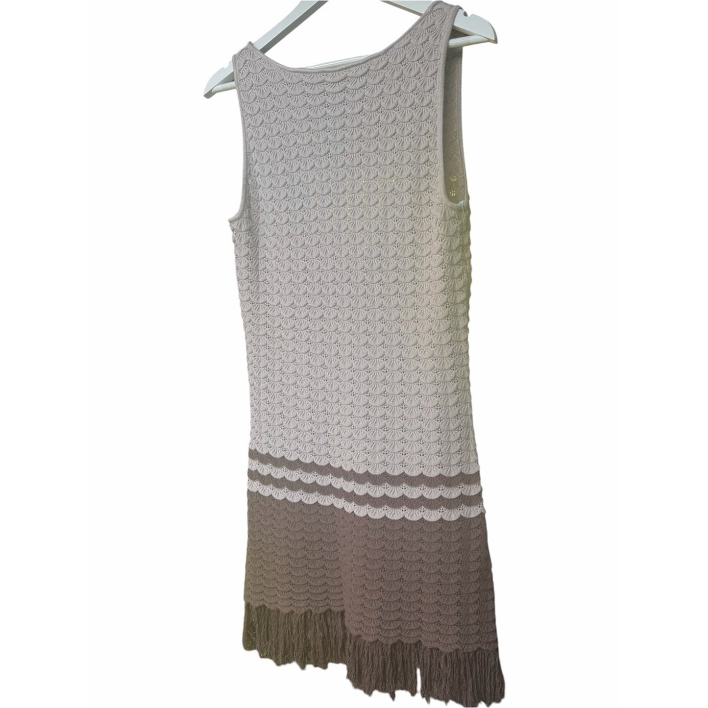Torn by Ronny Kobo Sand & Cocoa Fringe Knit Dress Medium NWT Coastal Luxury