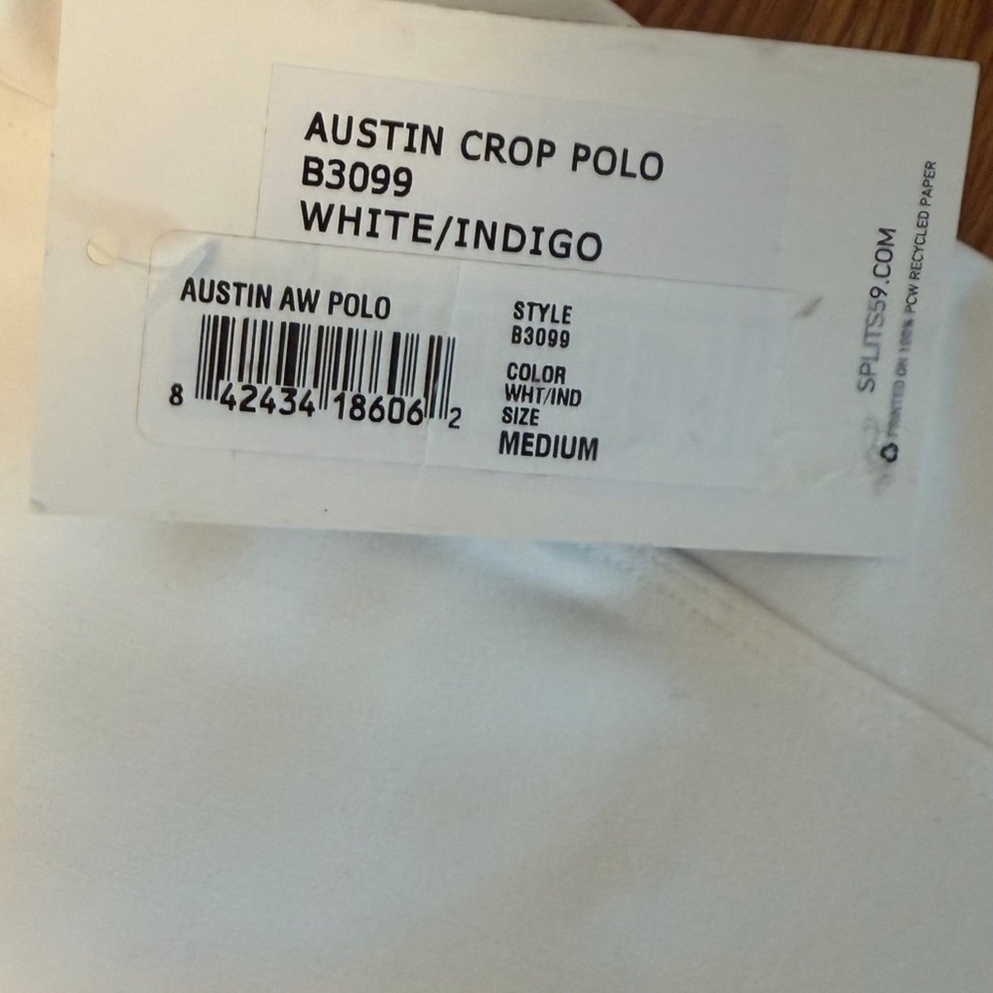 NWT Splitz 59 Austin Crop Polo - White/Indigo (M)