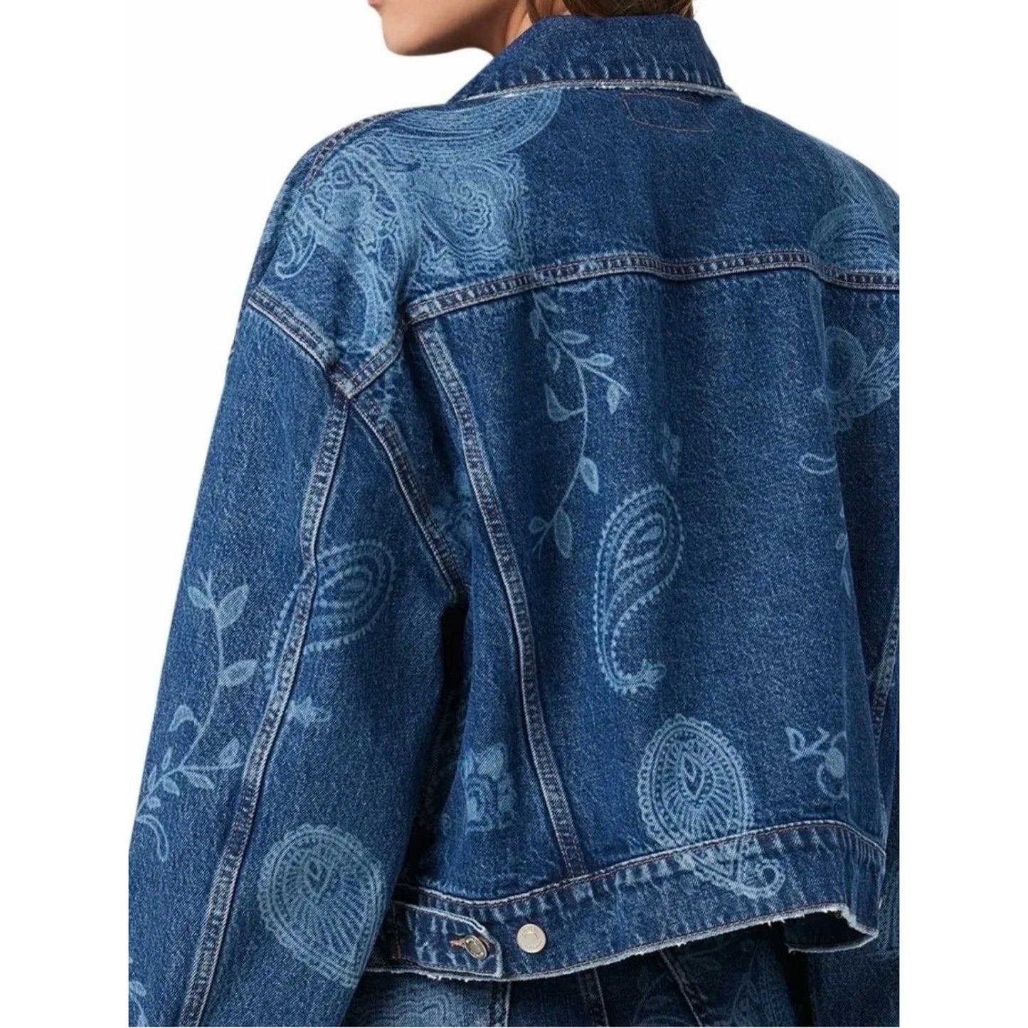 HUDSON Paisley Print Boyfriend Trucker Denim Jacket NWT Medium