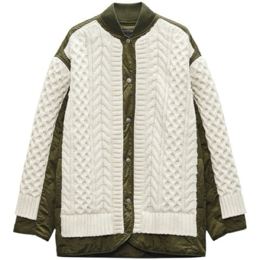 NWT Rag & Bone Winnie Mixed Media Jacket - Cream & Olive Woman’s size Med