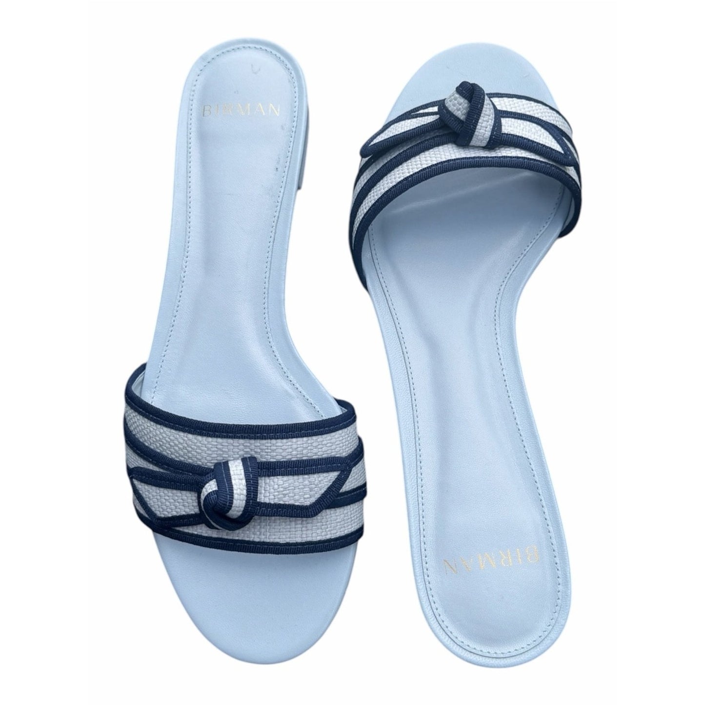 Alexandre Birman Grosgrain Raffia Flat Slides Serene Blue Oceana 38 New In Box