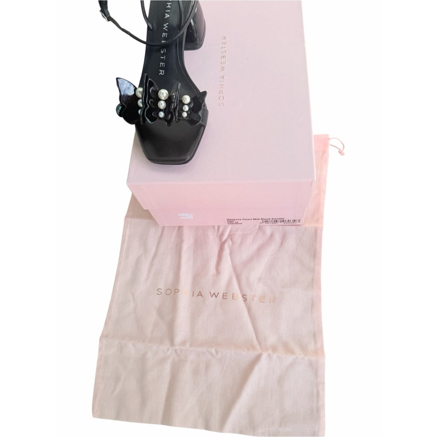 Sophia Webster Fairycore Vanessa Pearl Butterfly Mid Block Sandals Black 38 NIB