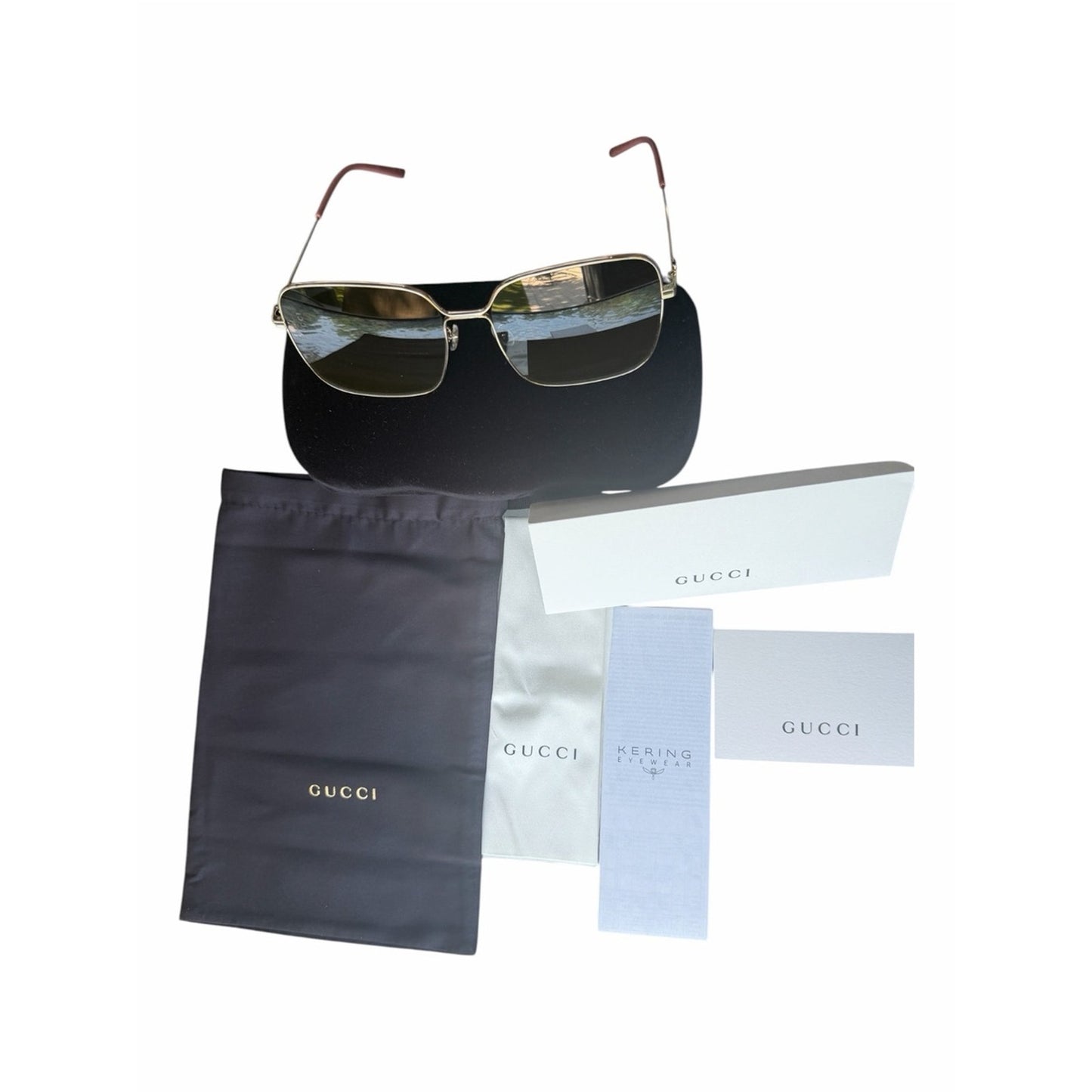 NWT Gucci GG0438S Gold Metal Square Sunglasses Grey Lens 60□17-140 Made in Italy