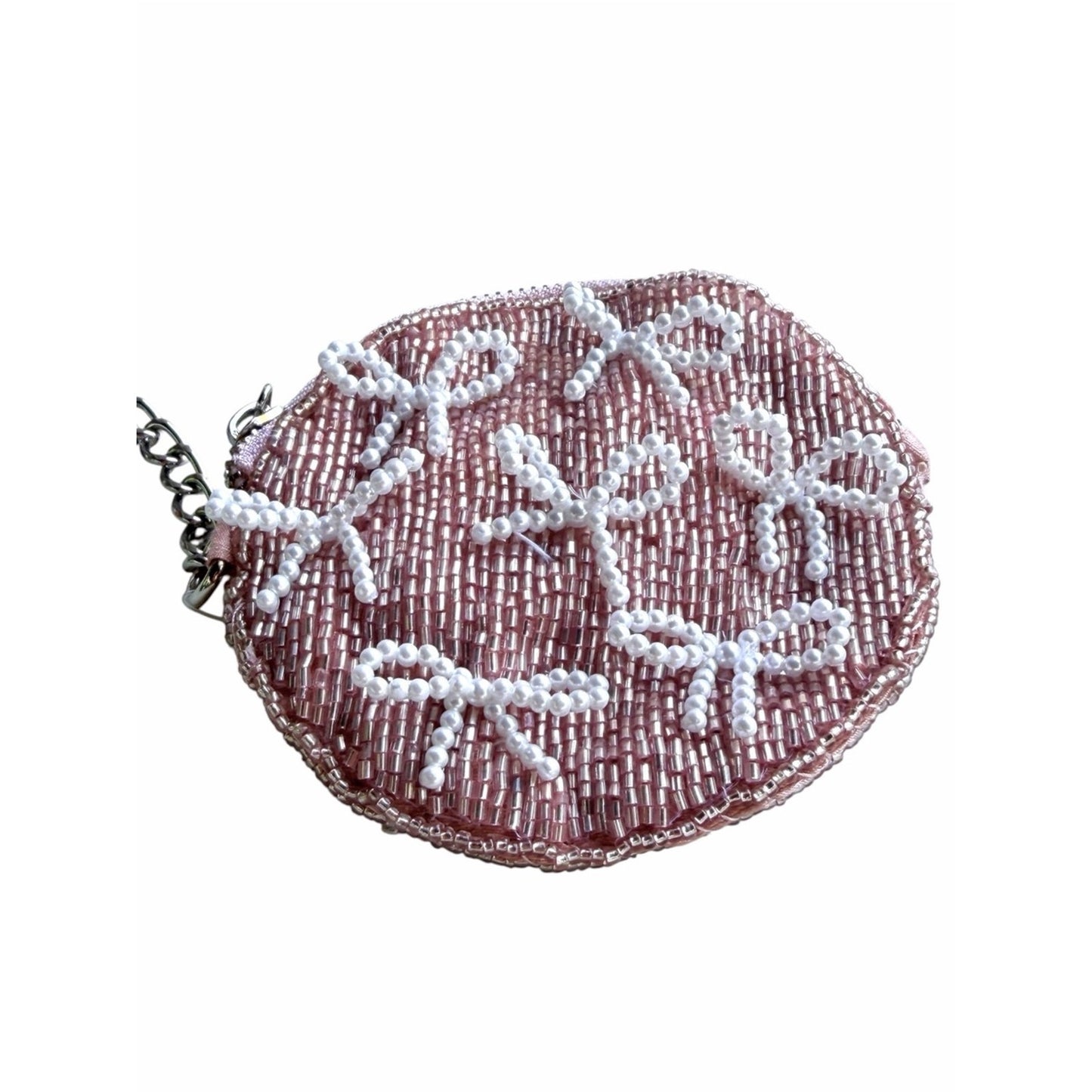 Coquette Pink Beaded Bow Coin Purse Bag Charm Keychain NWT