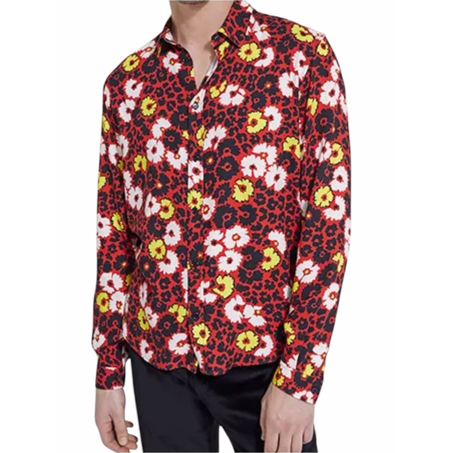 The Kooples Men’s M Animal Print Floral Button Down Shirt Slim Fit Unisex NWT