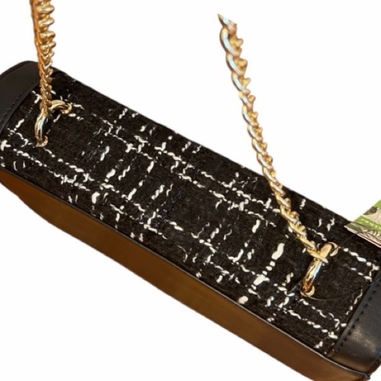 Badgley Mischka Wool Tweed Frame Crossbody Bag Black NWT