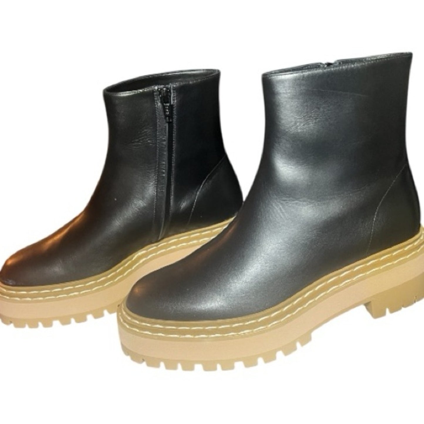 Proenza Schouler Black Lug Sole Leather Ankle Size 7 Boots NIB