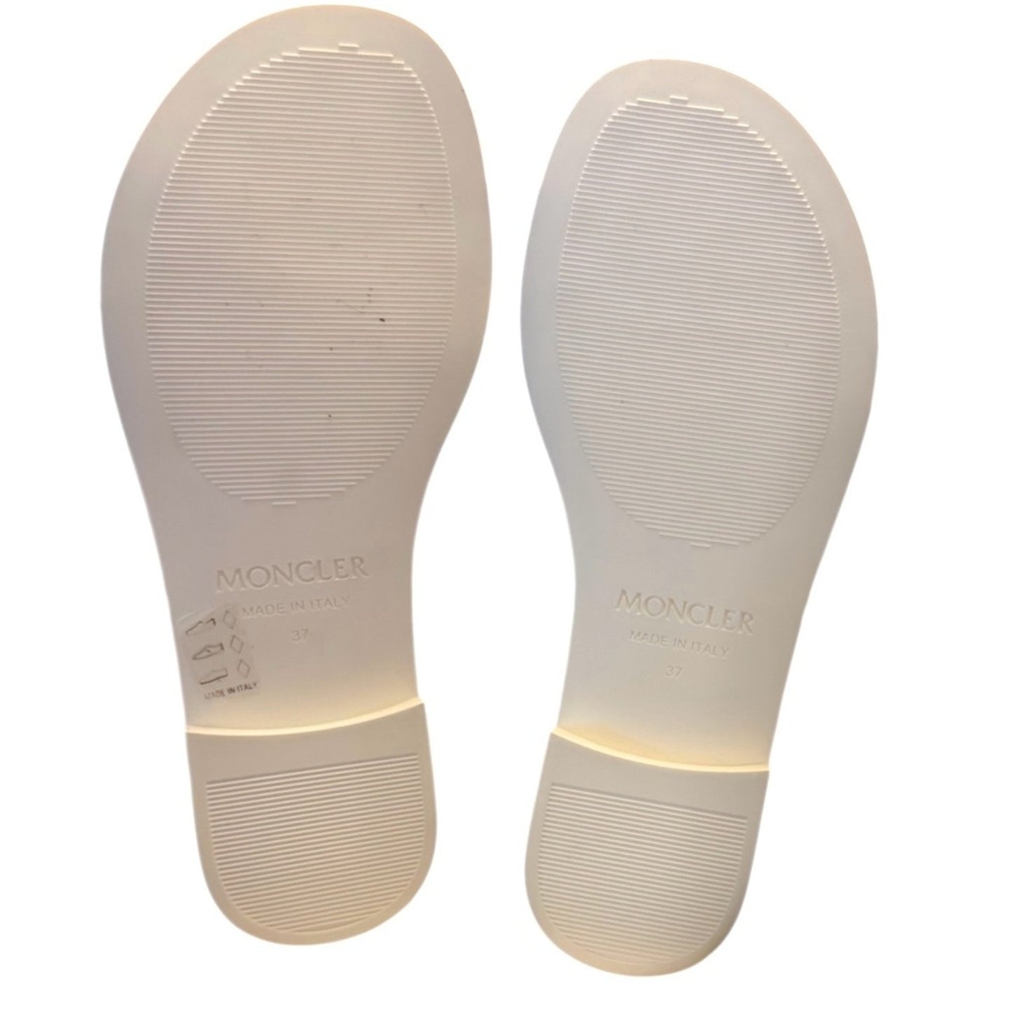Moncler Mon Slide Sandals Cream Size 37 NIB Logo Minimalist Luxury Made in Italy