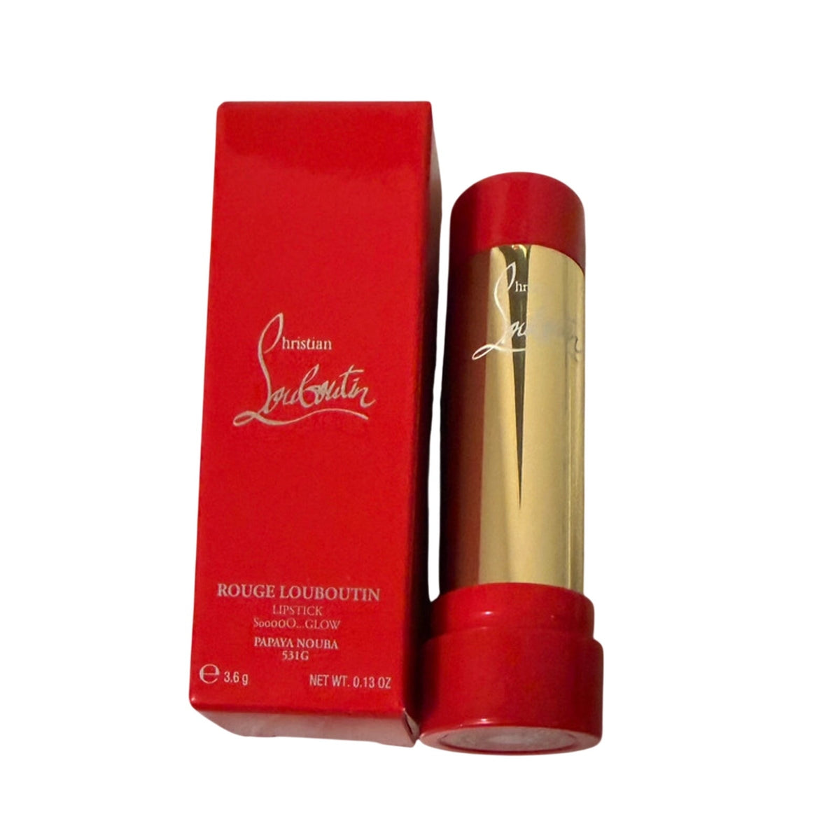 Christian Louboutin Red Refillable Lipstick Case + Papaya Nouba 531G