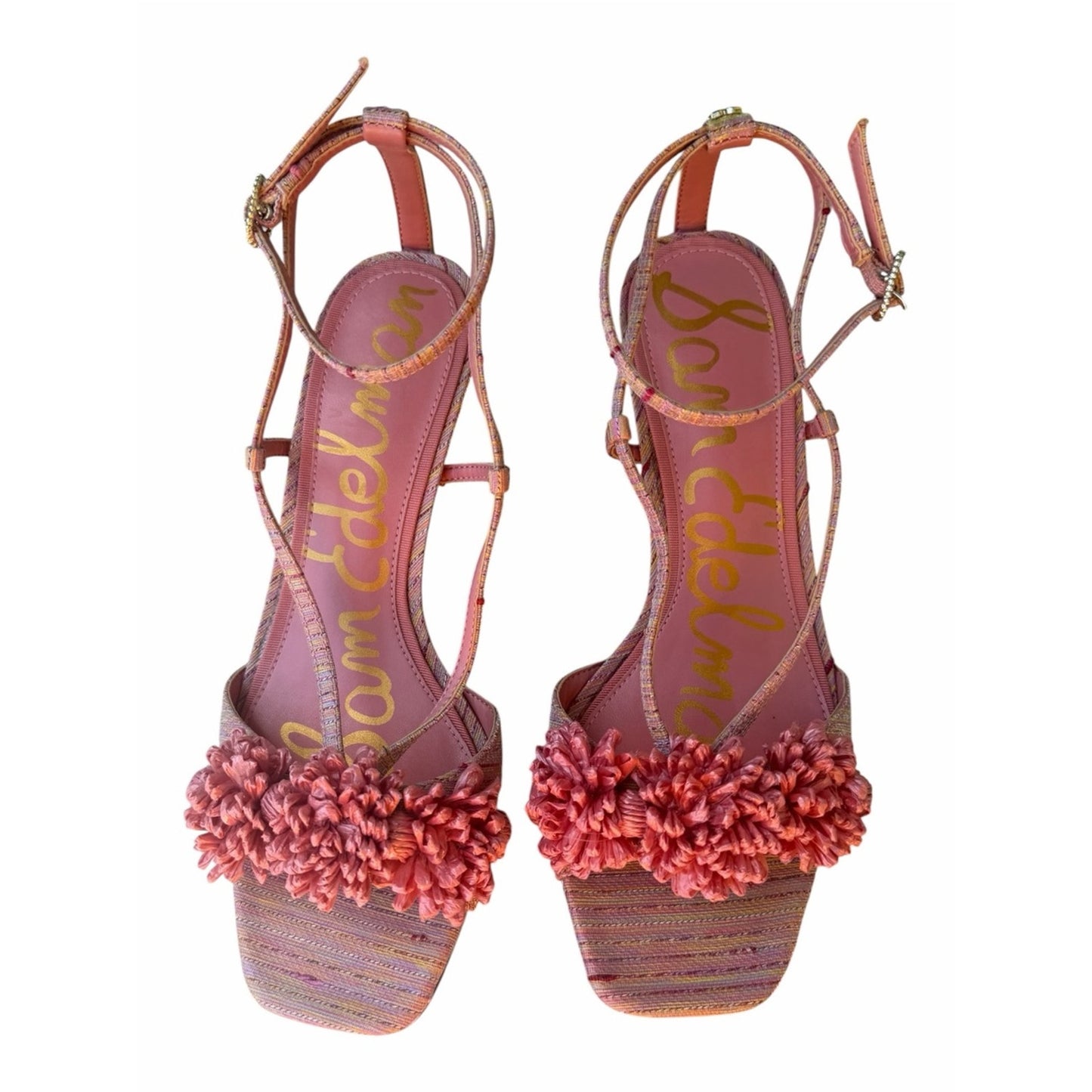 Sam Edelman Phoebe Pink Stripe Floral Heeled Sandals Size 7 New With Box