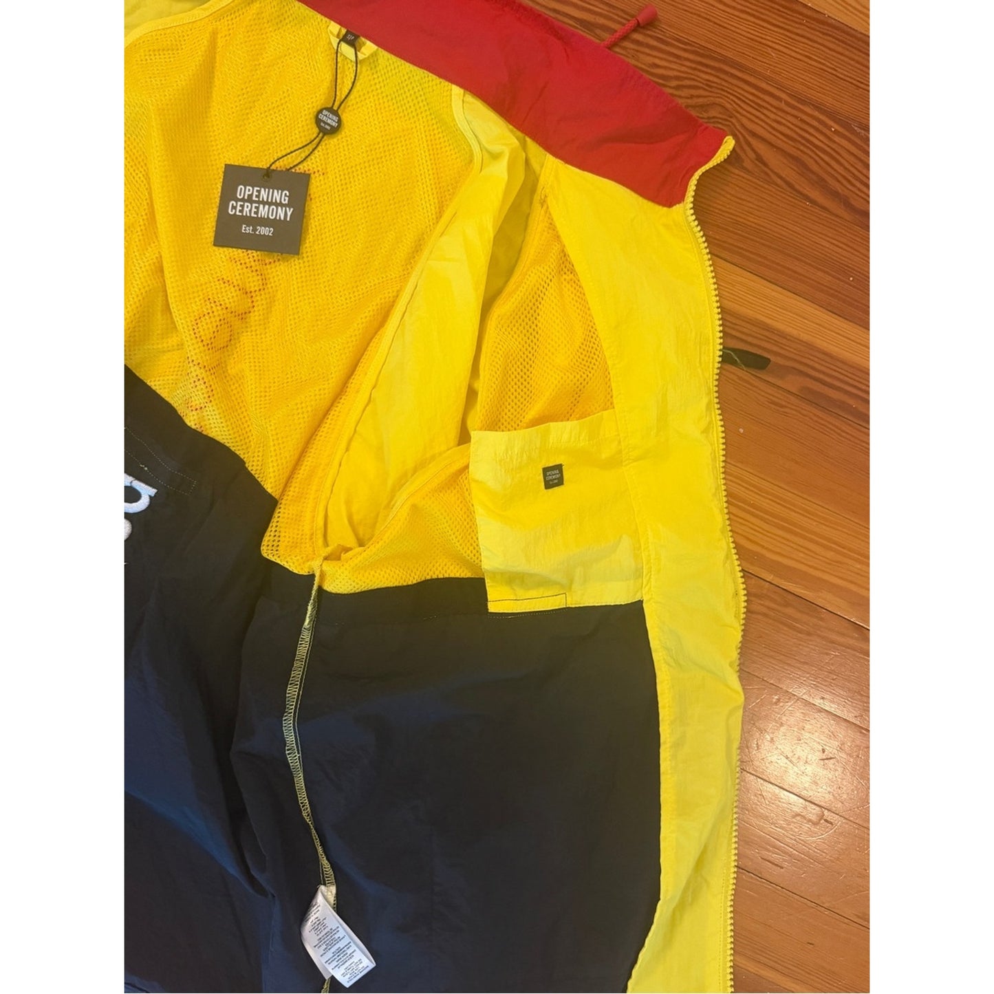Opening Ceremony NWT Hooded Colorblock Windbreaker Jacket Yellow Black Red Small