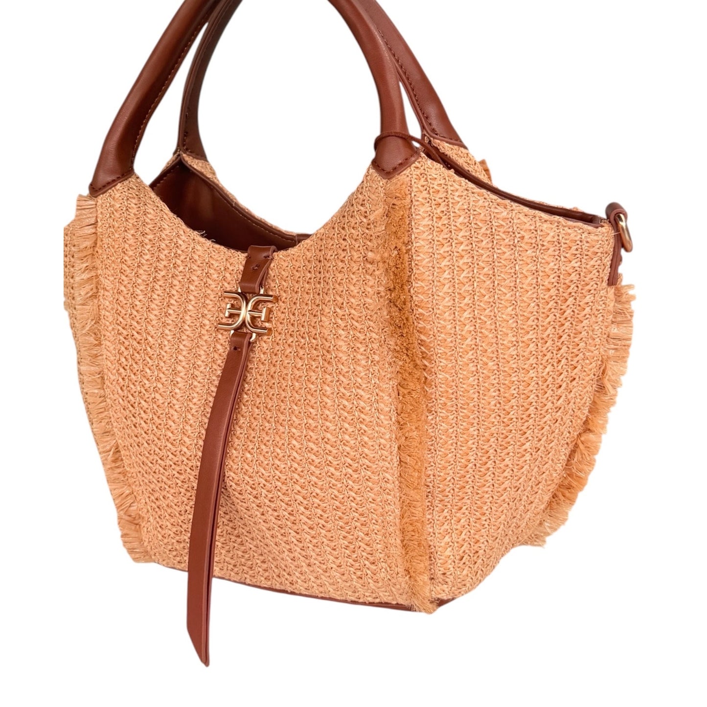 Sam Edelman Irina Large Raffia Woven Tote Bag Cognac NWT Crossbody Strap