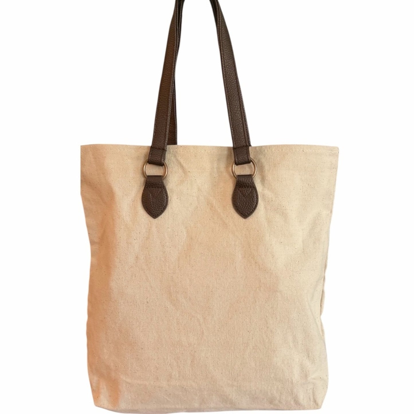 Billie Eilish “Eilish” Cotton Canvas Tote Bag Brown Faux Leather Handles