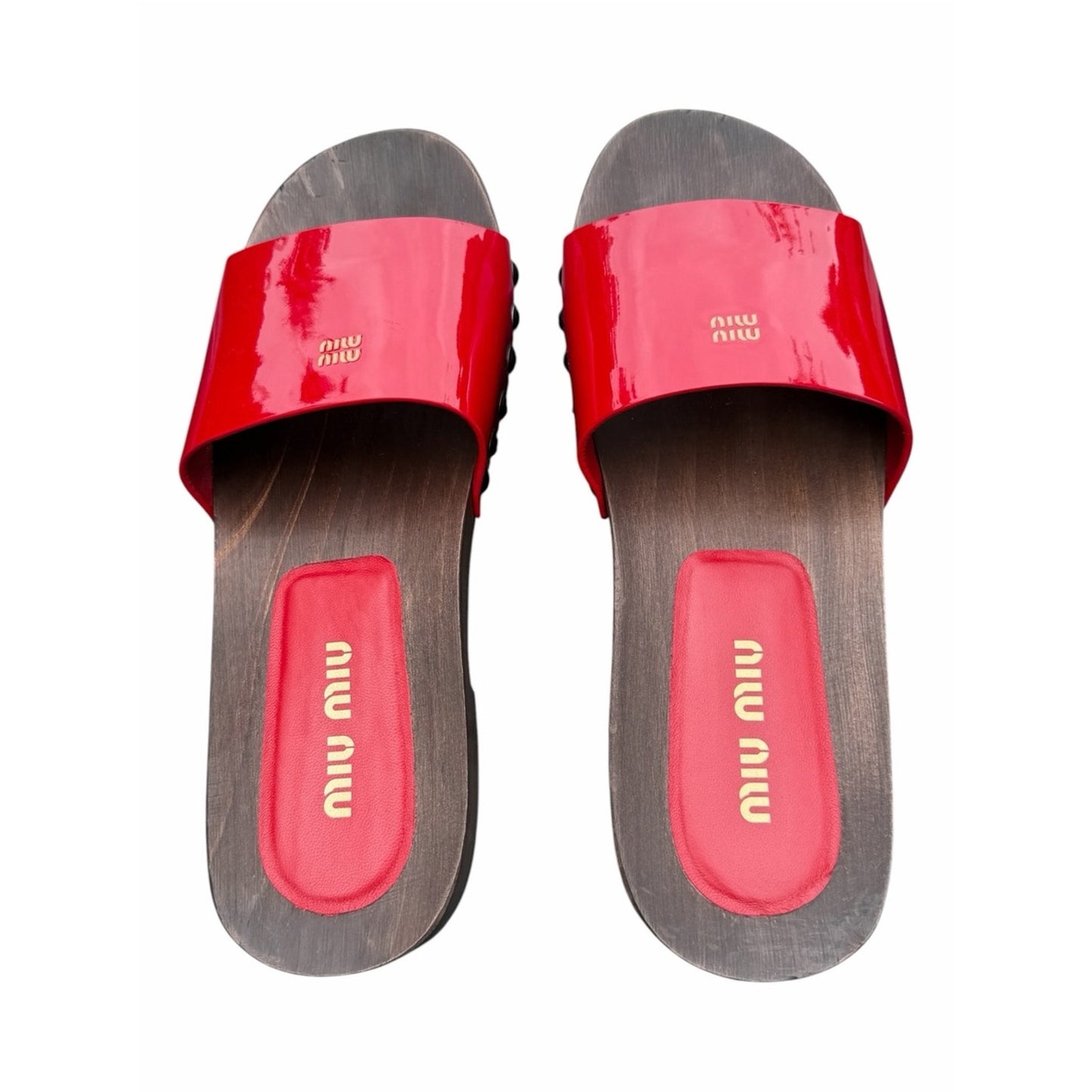 Miu Miu Red Patent Leather Wooden Slide Sandals Clogs EU 40 US 9 Box & Dust Bag