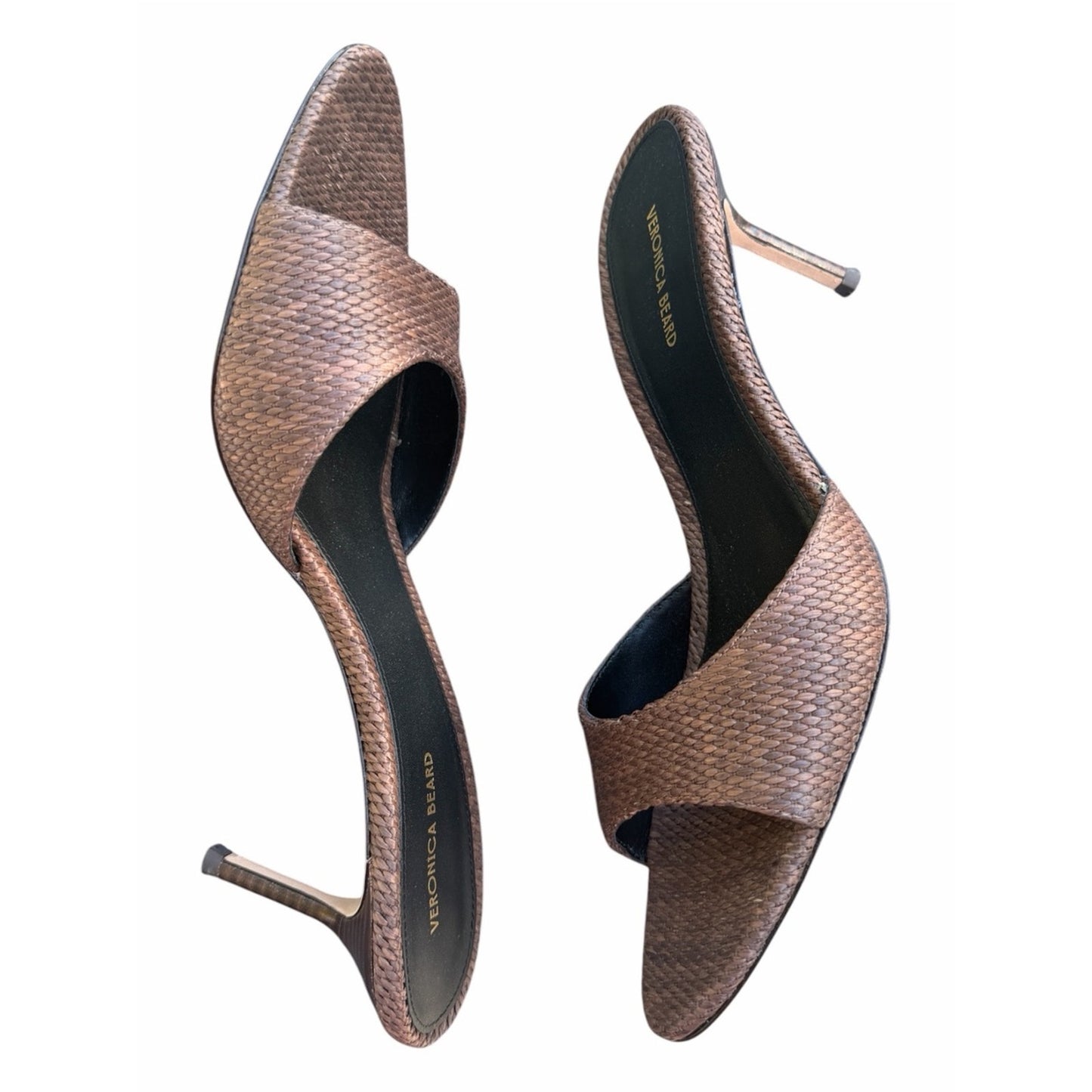 Veronica Beard Tia Espresso Woven Leather Mule Sandals Kitten Heel NIB Size 10