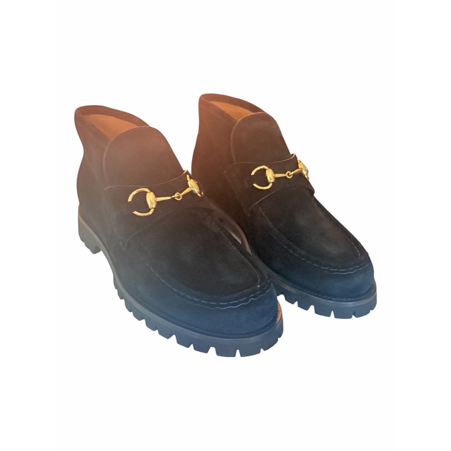 Gucci Horsebit Black Suede Lug Sole Ankle Boots Size 40 NIB