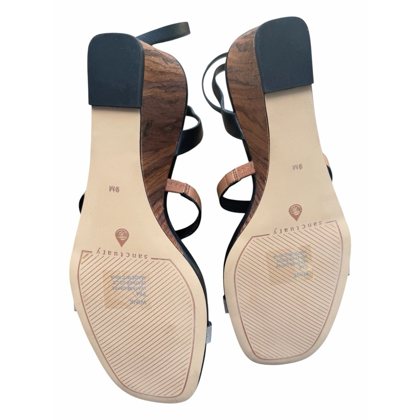 Sanctuary Wink Strappy Wedge Sandals Size 9 NIB Wood Grain Heel