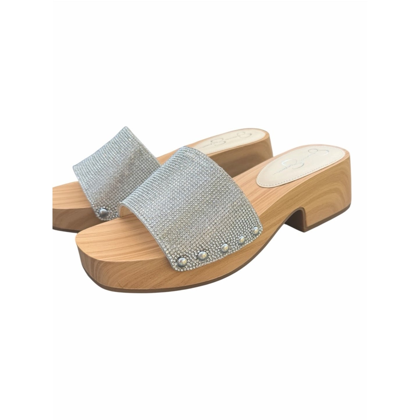 NWT Jessica Simpson Rexile Silver Rhinestone Platform Slide Clog Sandals 8M