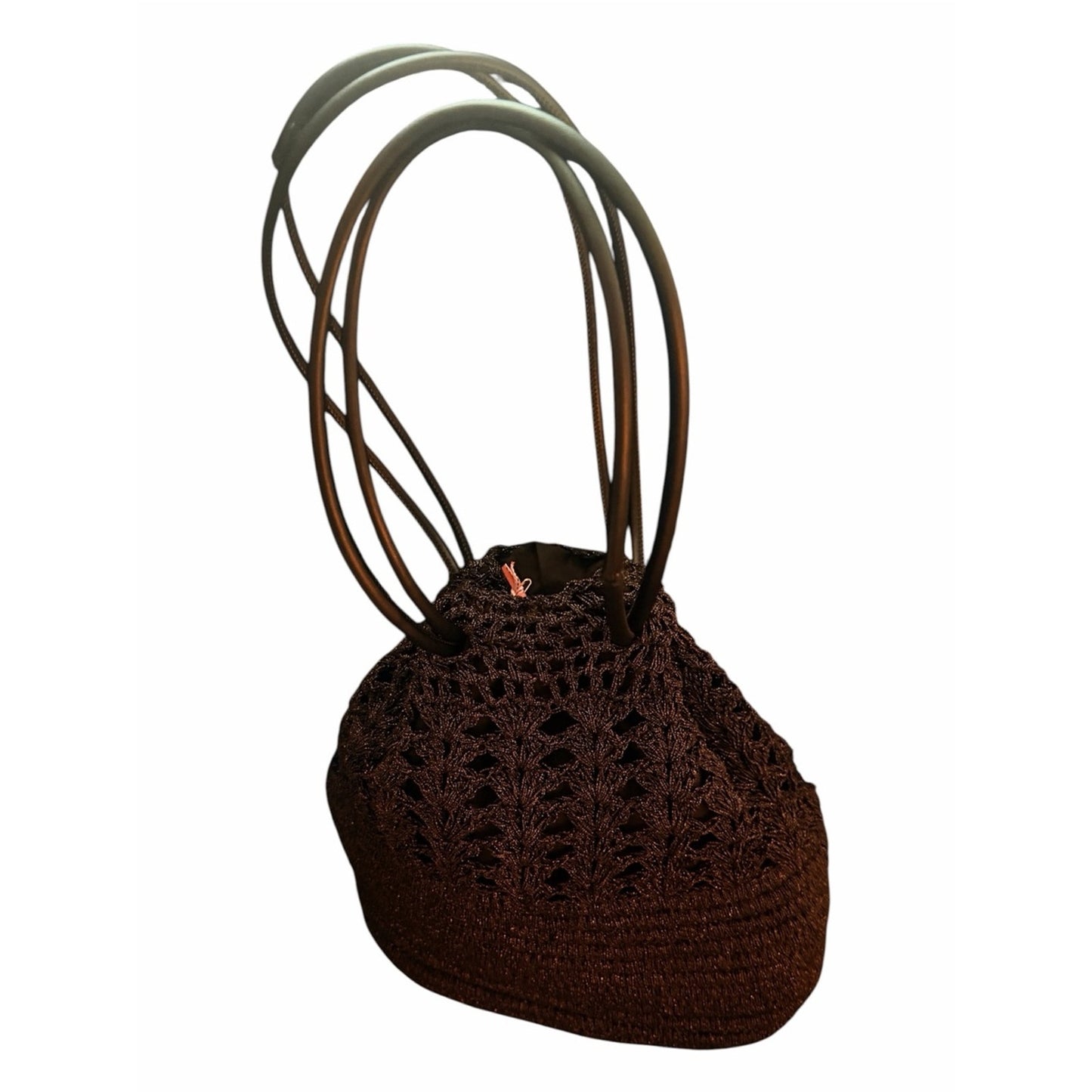 BTB Los Angeles Black Raffia Crochet Bucket Bag Lined Leather Strap Boho Tote
