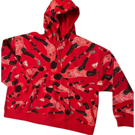 Jordan Nike Women's XL Hoodie NWT RedAll-over Basketball Player Print Loose Fit
