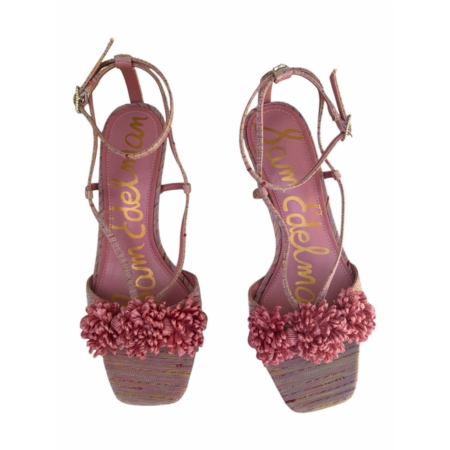 Sam Edelman Phoebe Pink Stripe Floral Heeled Sandals Size 7 New With Box