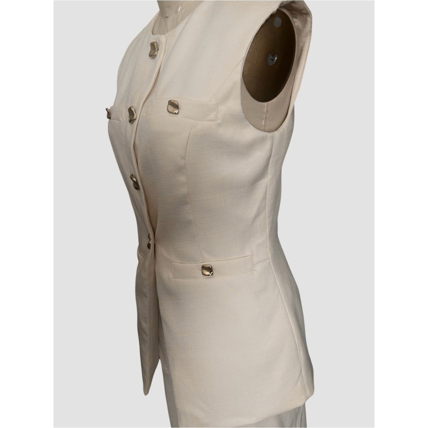 NWT Endless Rose Cream Tailored Long Vest Gold Button Blazer Vest Size Small
