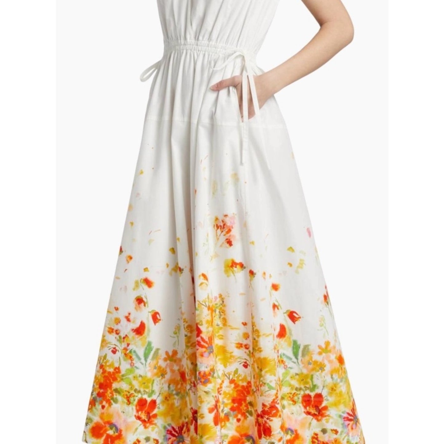Derek Lam 10 Crosby NWT White Papaya Multi Floral Cotton Maxi Dress Size 8
