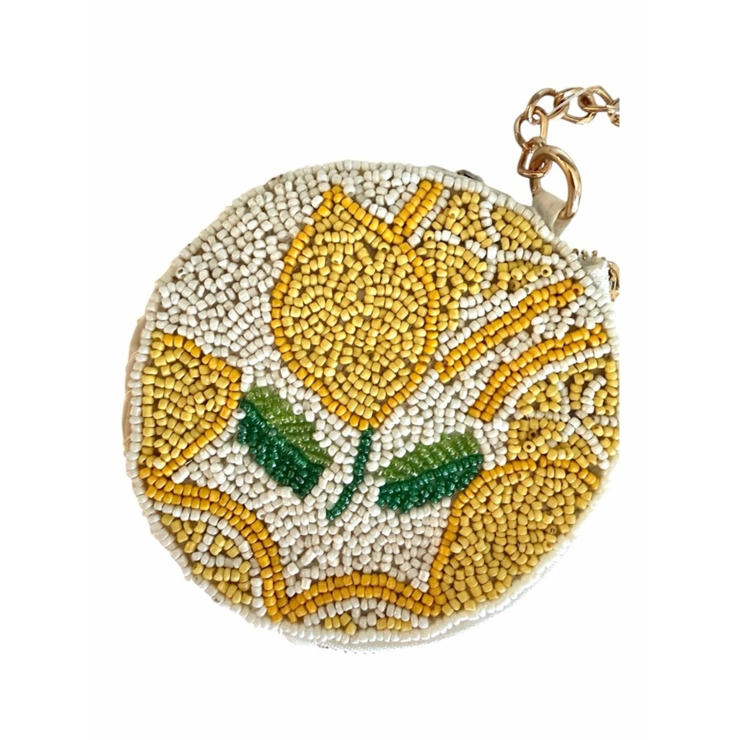 Beaded Lemon Coin Purse Round Zip Pouch Keychain Wristlet Style NWT Summer