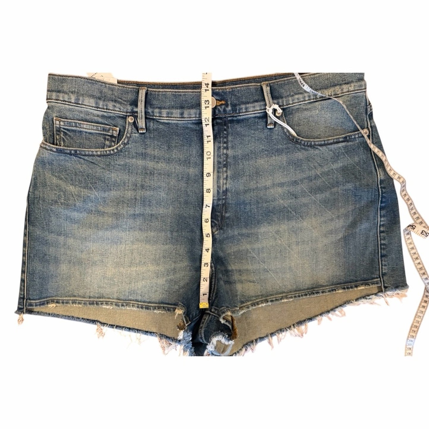 Good American Good 90s Shorts Size 16 High Rise Retro Distressed Denim Cutoffs
