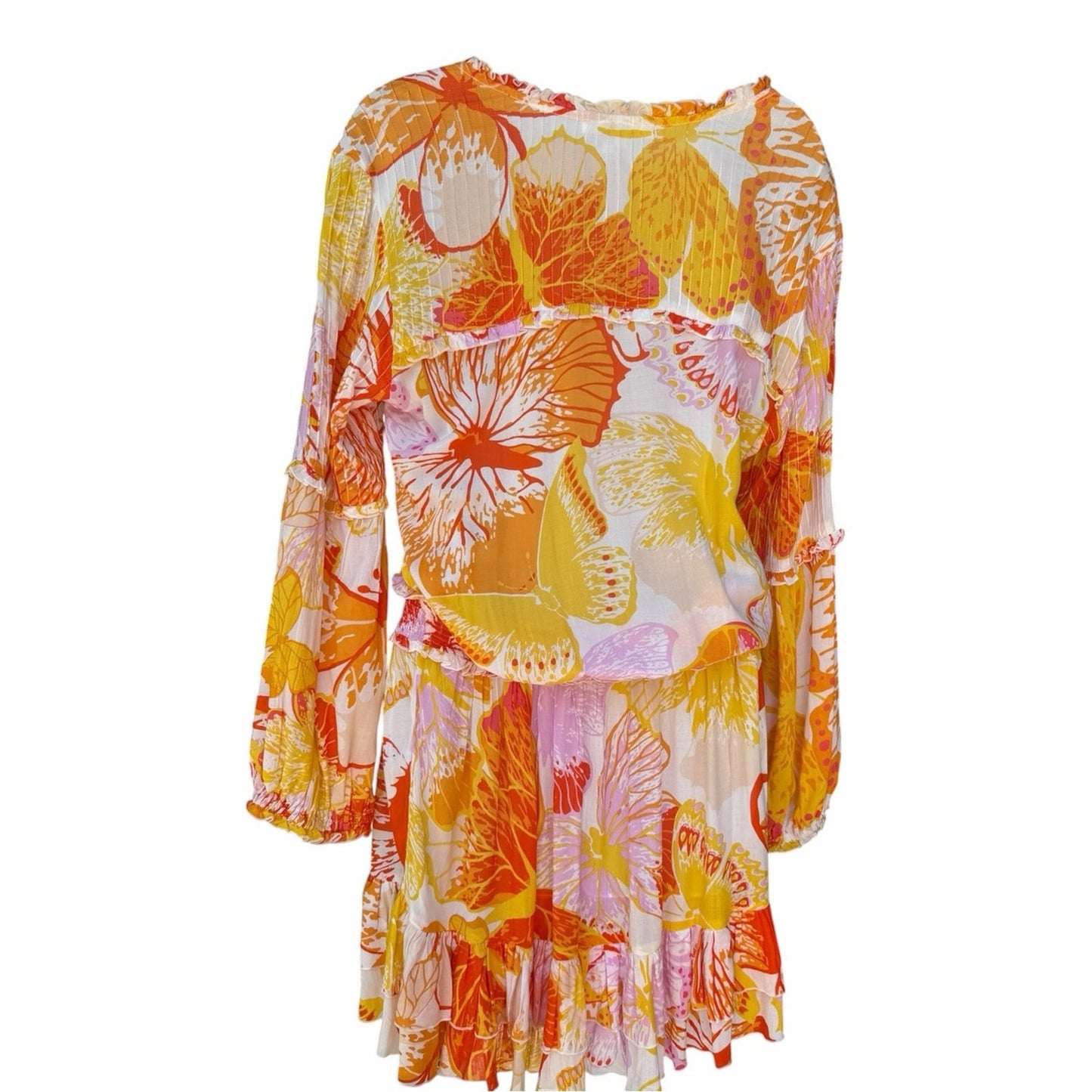 NEW Poupette St Barth Ilona M Yellow Macro Wings Butterfly Print Dress NWT
