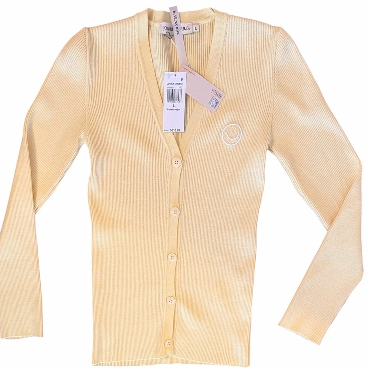 Joshua Sanders Smiley Ribbed Cardigan - Butter Yellow - Size L - NWT