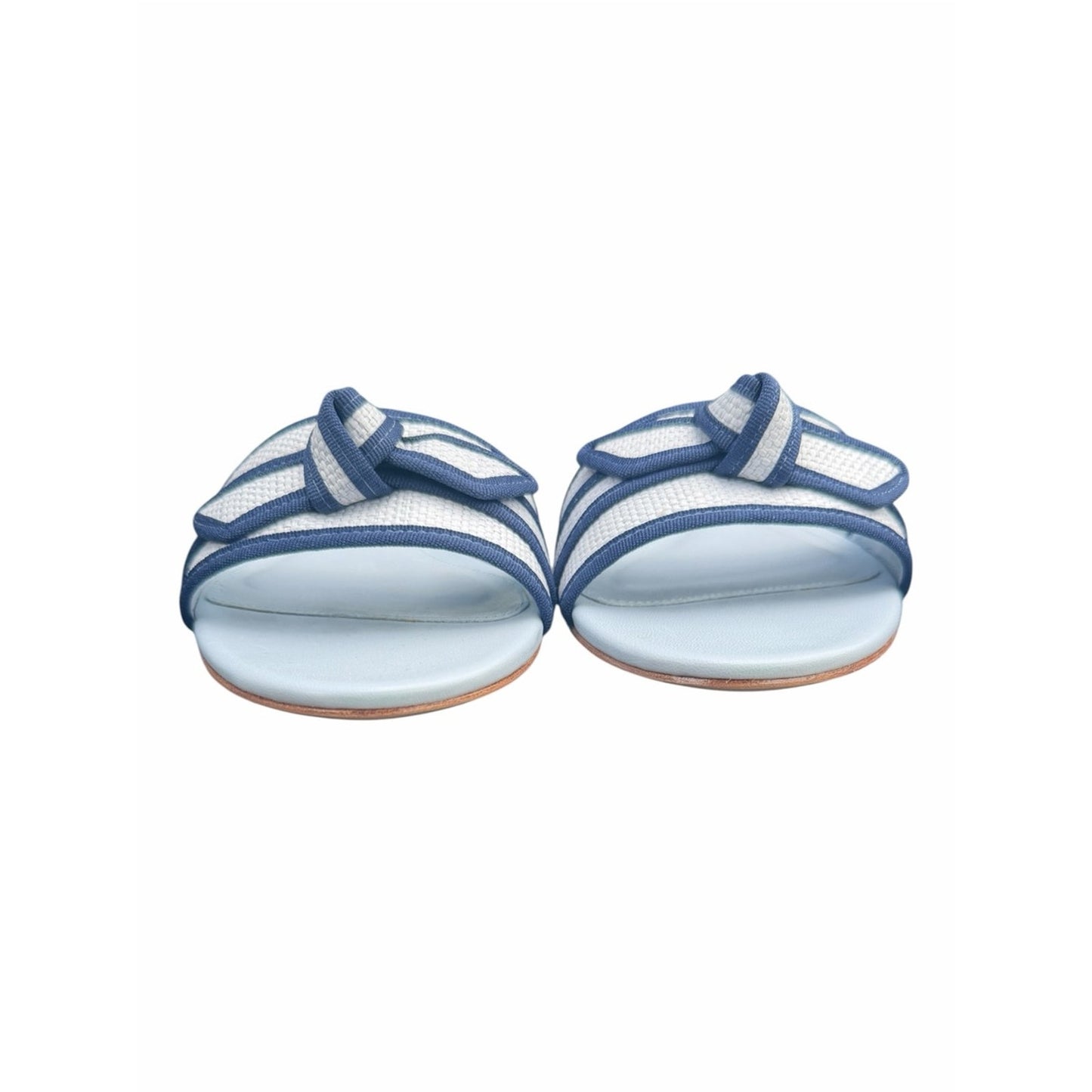 Alexandre Birman Grosgrain Raffia Flat Slides Serene Blue Oceana 38 New In Box