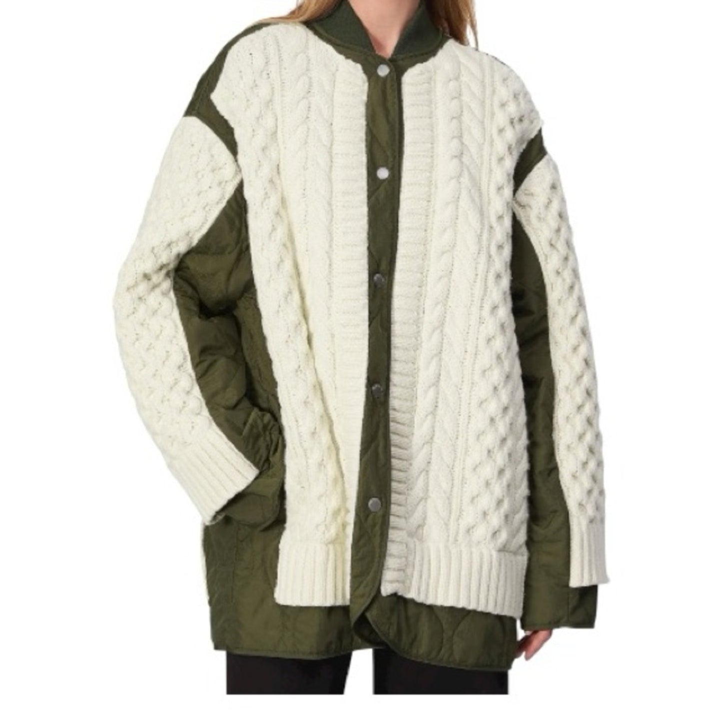 NWT Rag & Bone Winnie Mixed Media Jacket - Cream & Olive Woman’s size Med