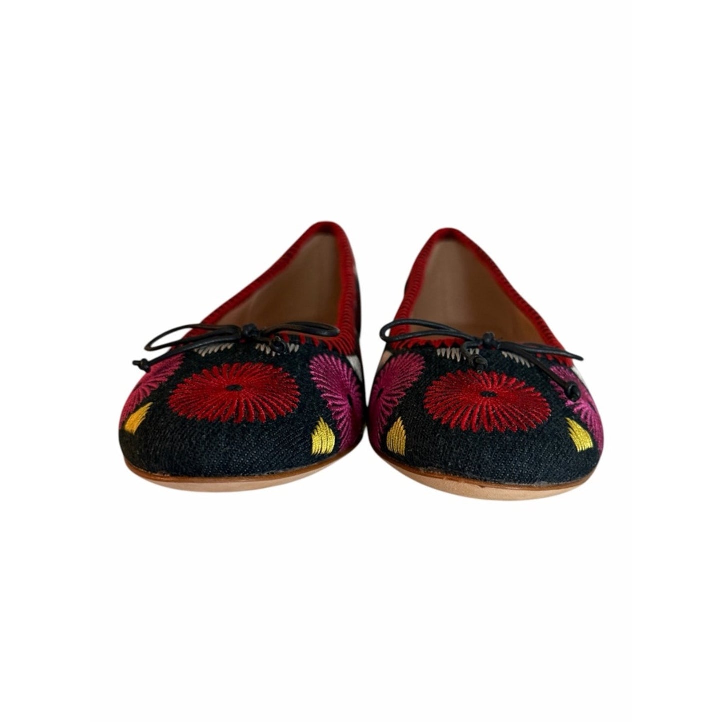 Jack Rogers Bettie Flower Ballet Flats Denim Embroidered Bow NOB Size 6.5