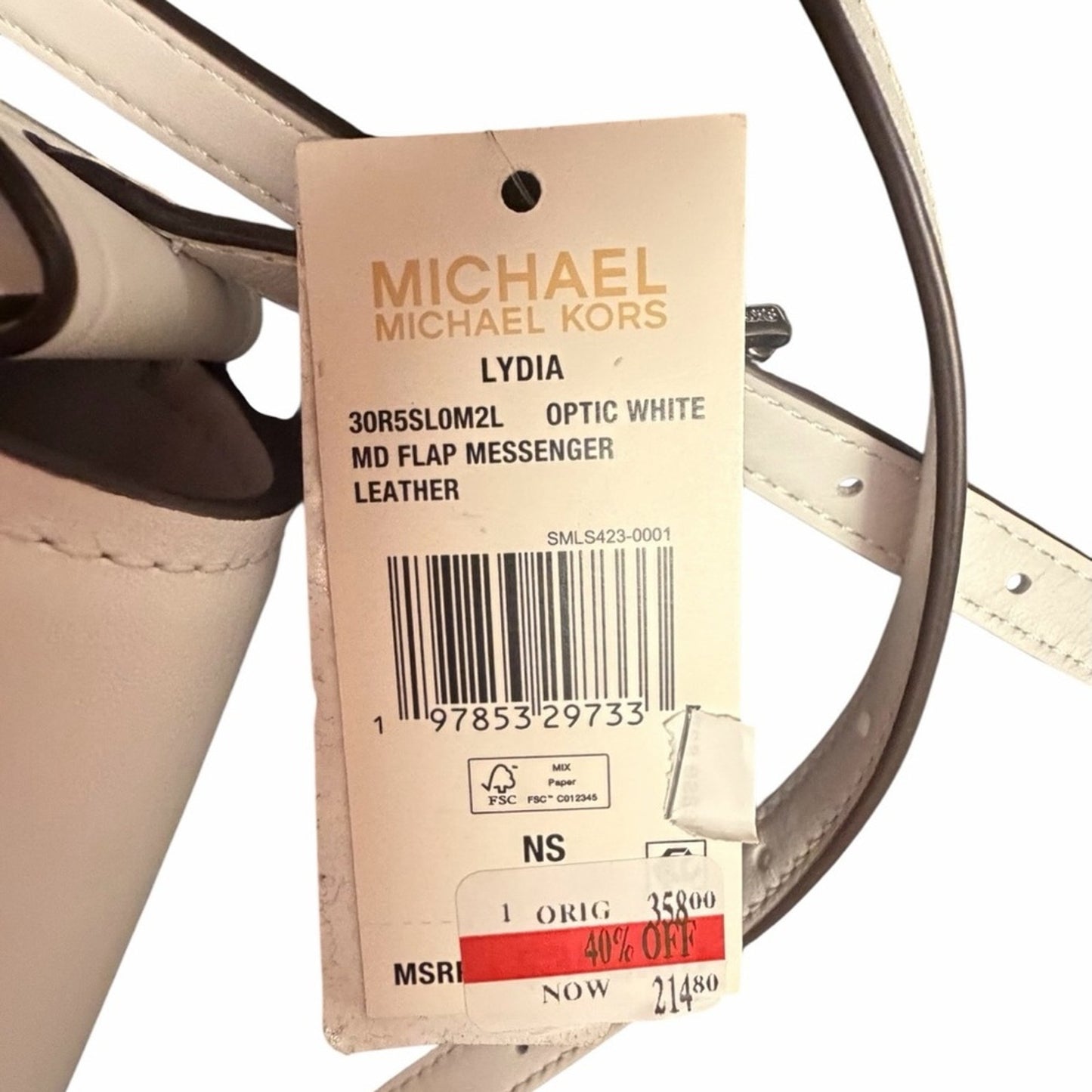 Michael Kors Lydia Medium Flap Messenger Crossbody Bag Optic White Leather NWT