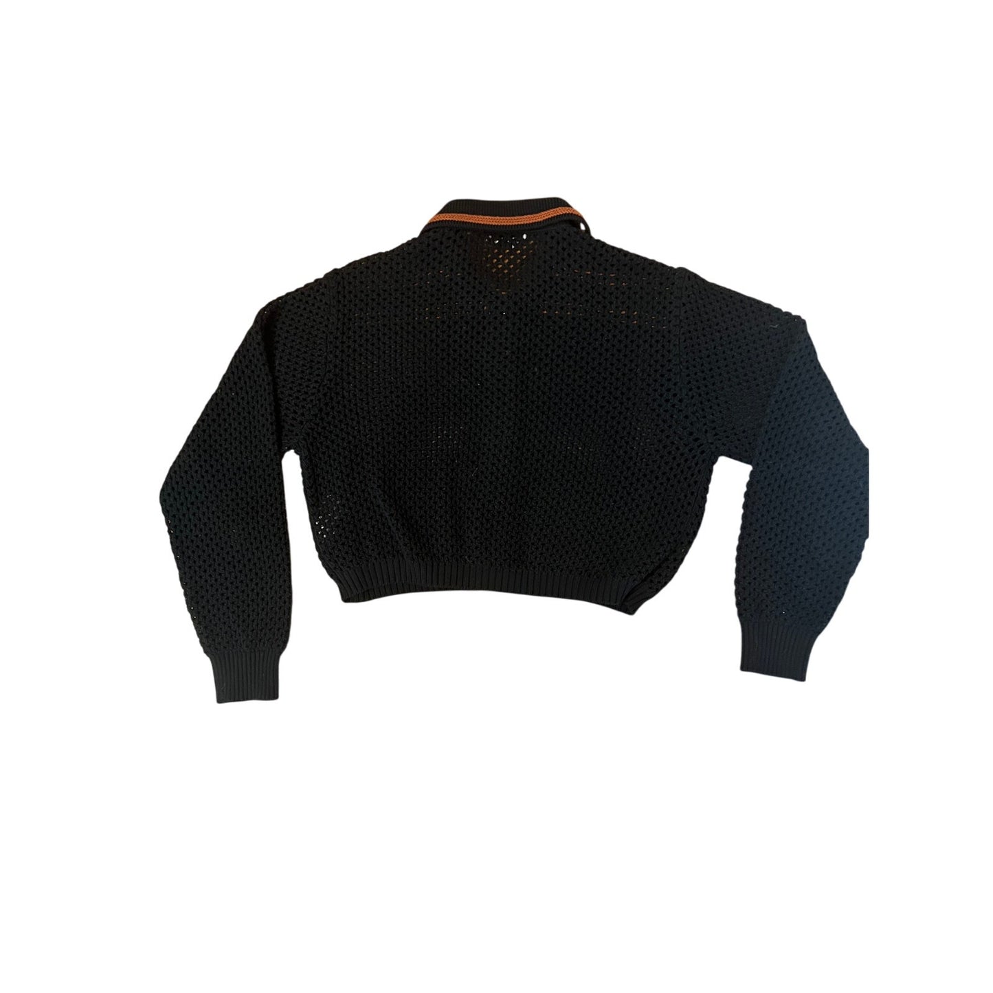 RE/DONE Black Crochet Mesh Polo Cardigan Women’s Size L