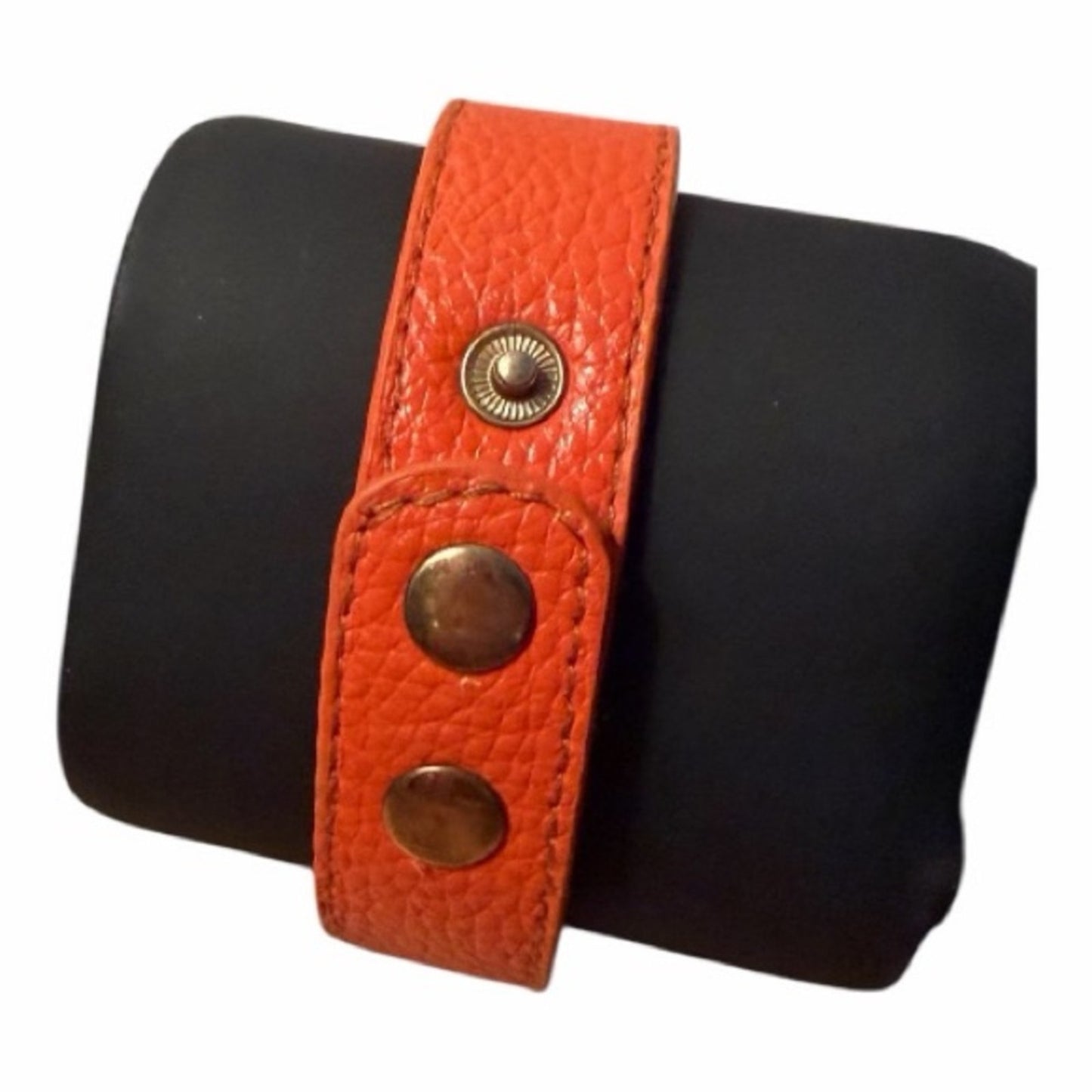 Vintage Tory Burch Orange Leather Cuff Bracelet Gold Tone Hardware