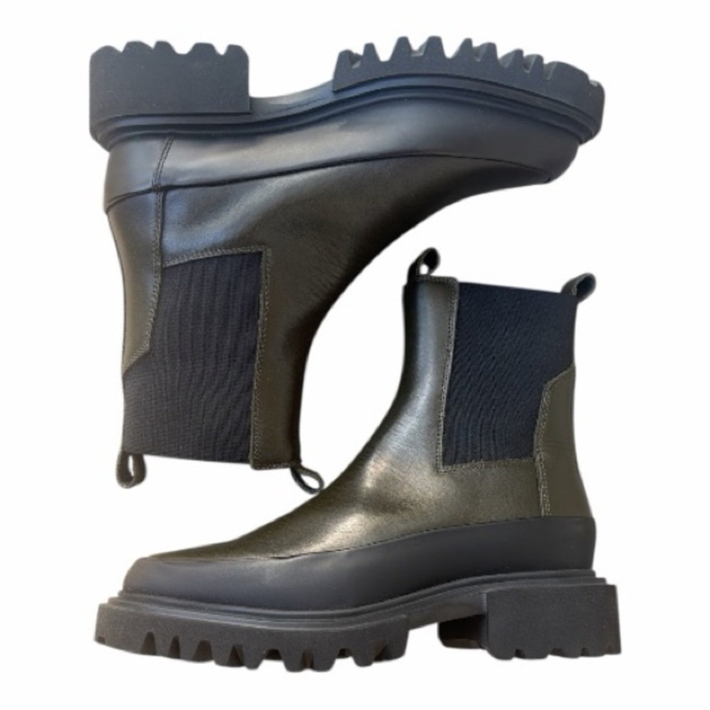 AllSaints Chunky Chelsea Boots Army Green Leather Lug Sole US 6 New