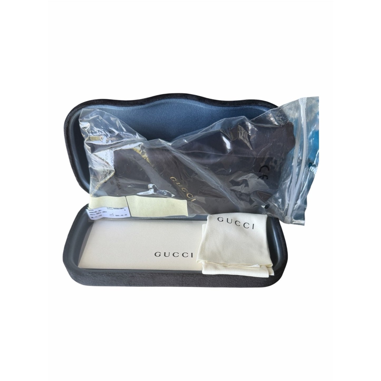 NWT Gucci GG0438S Gold Metal Square Sunglasses Grey Lens 60□17-140 Made in Italy