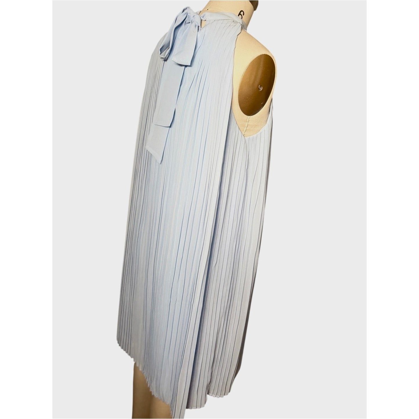 NWT Hermoza Corinne Pleated Halter Shift Dress | Blue Moon | Medium | MSRP $258