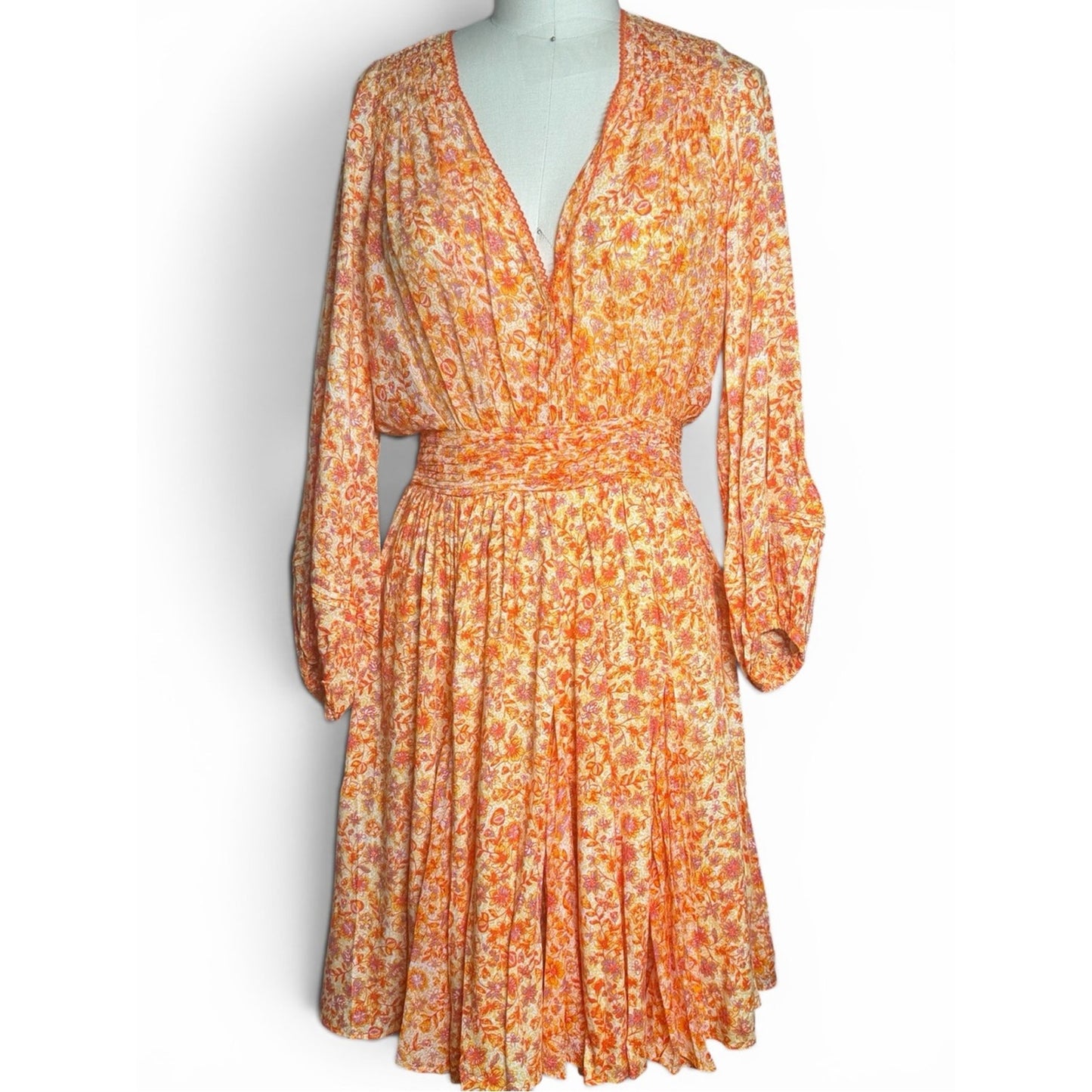 Poupette St Barth Annabelle V Orange Mayflower Floral Mini Dress M NWT