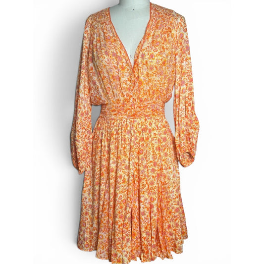 Poupette St Barth Annabelle V Orange Mayflower Floral Mini Dress M NWT