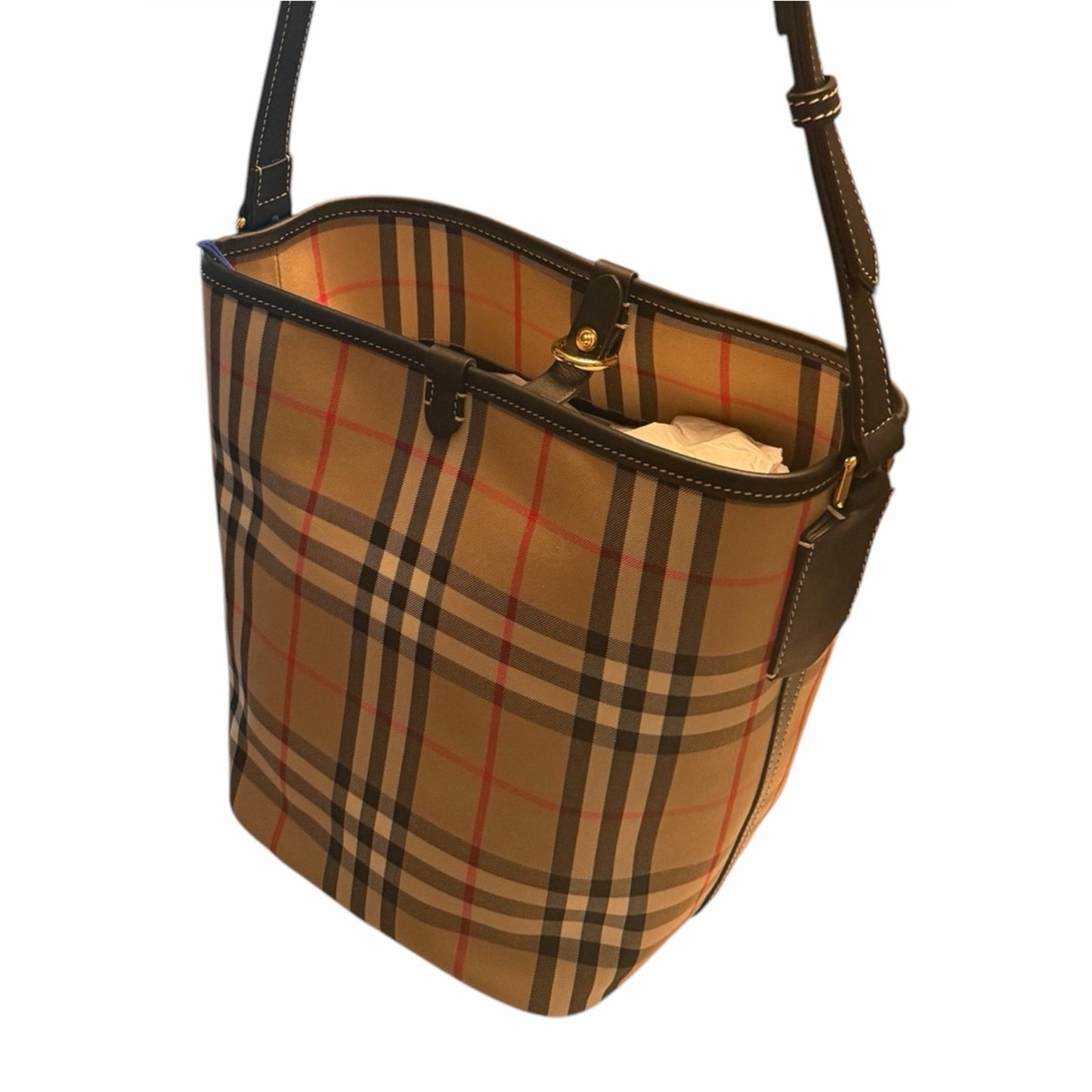 Burberry Ashby Vintage Check Crossbody Bucket Bag NWT Archive Beige w/ Dust Bag