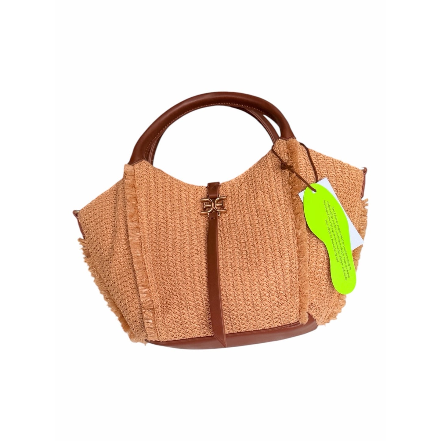 Sam Edelman Irina Large Raffia Woven Tote Bag Cognac NWT Crossbody Strap