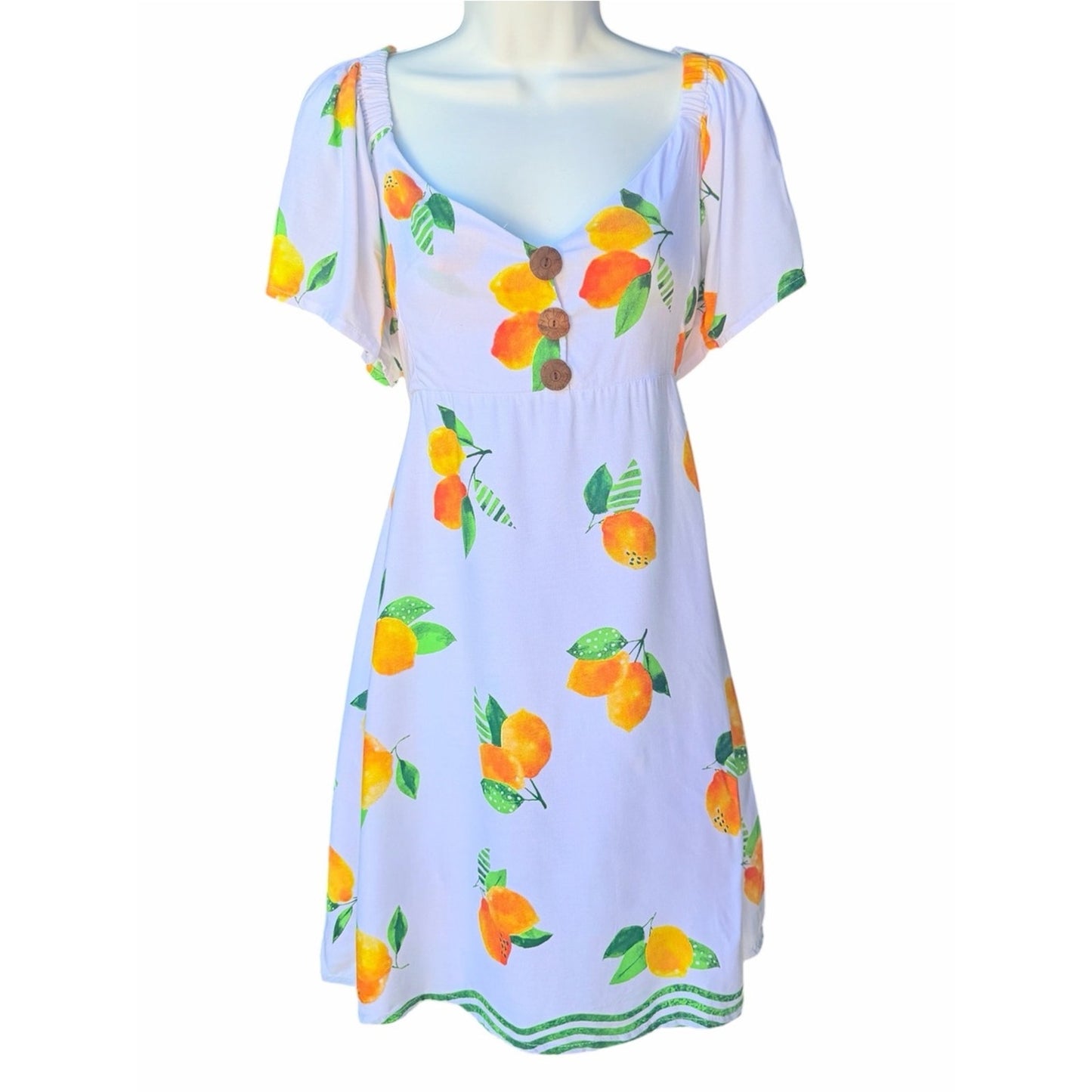 Tiare Hawaii Lemon Citrus Print Mini Dress White NWT Medium
